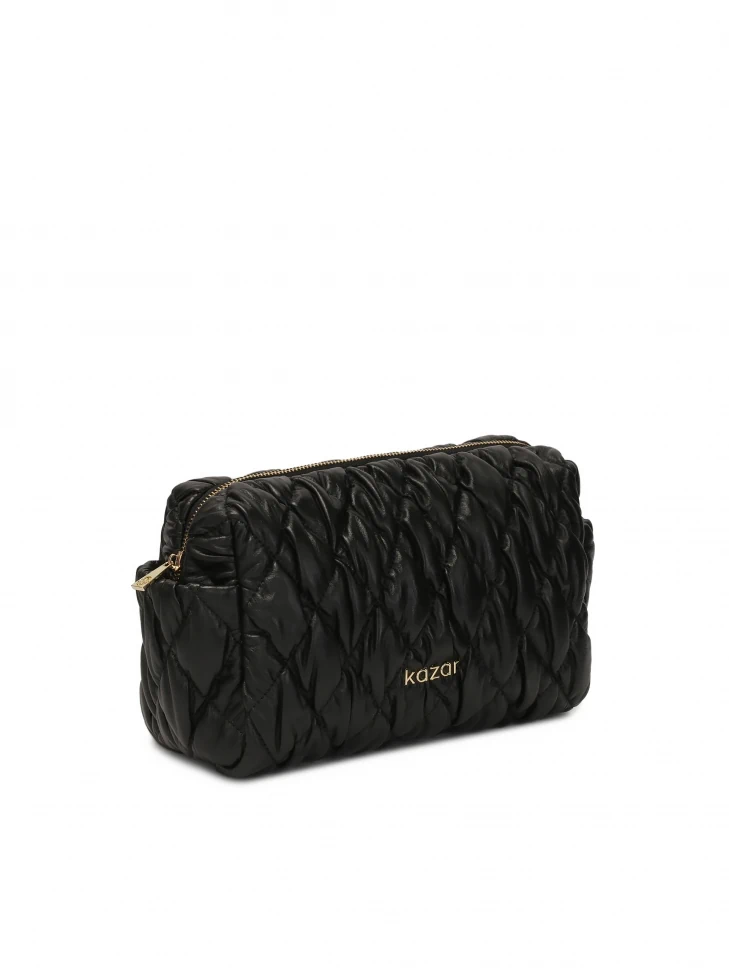 Kazar Black Leather Makeup Bag With Quilting