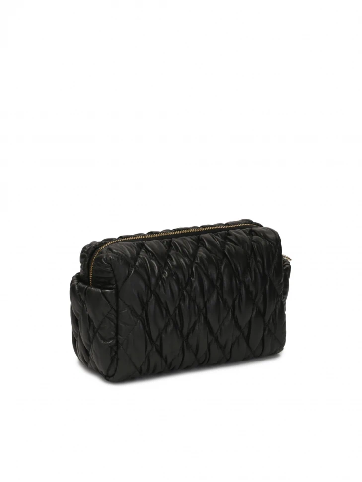 Kazar Black Leather Makeup Bag With Quilting