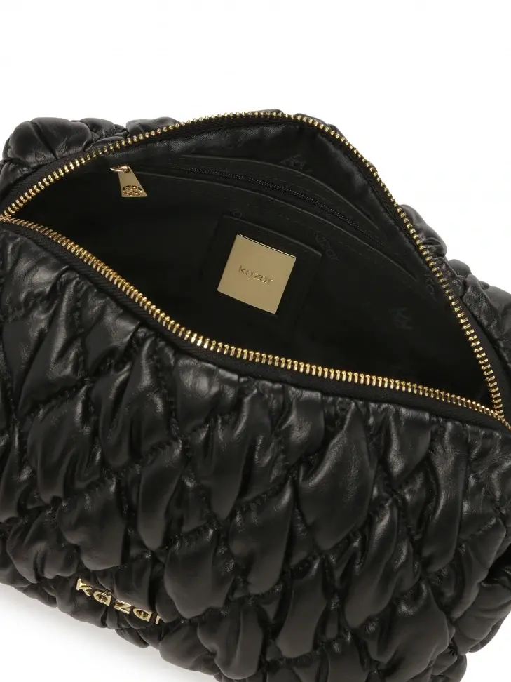 Kazar Black Leather Makeup Bag With Quilting