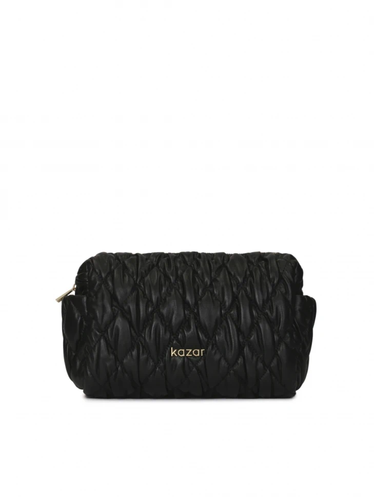 kazar Black leather makeup bag with quilting