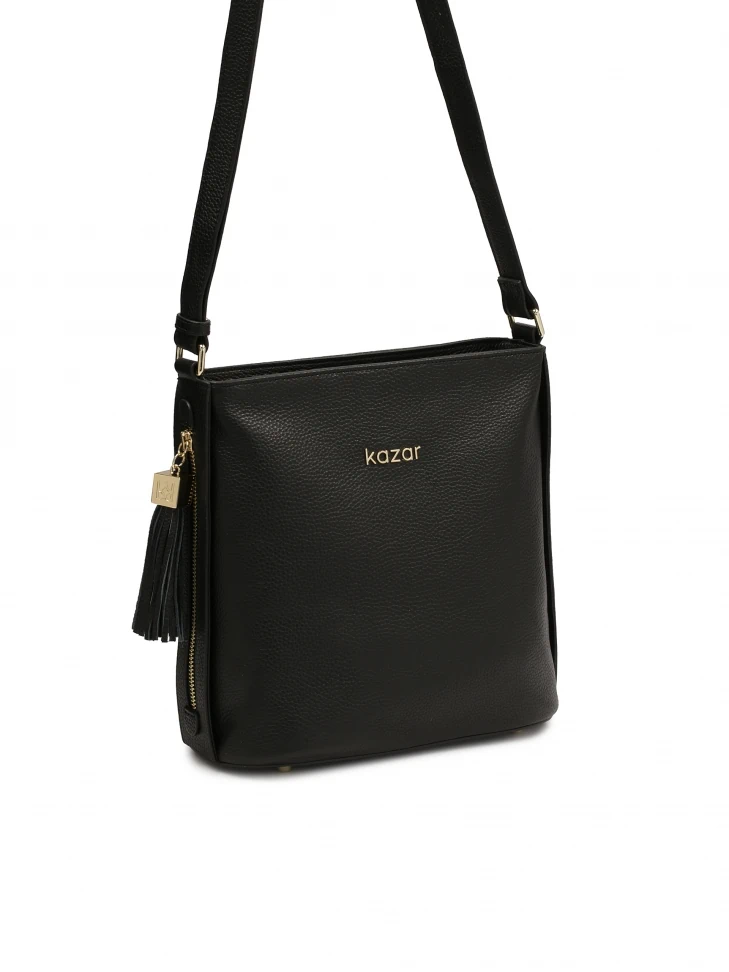 Kazar Black Leather Messenger Bag With Clutch