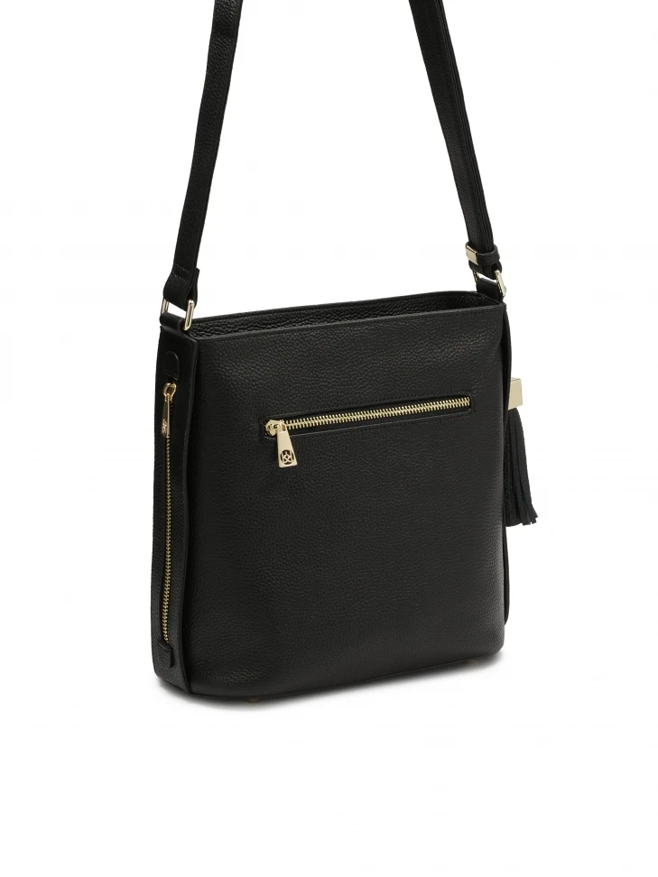 Kazar Black Leather Messenger Bag With Clutch