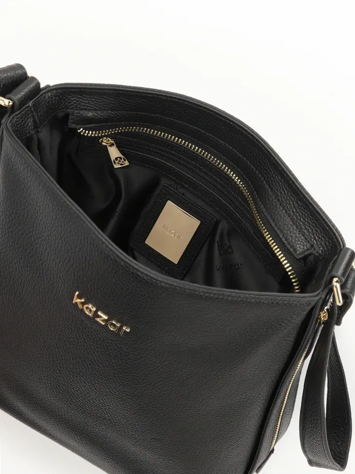 Kazar Black Leather Messenger Bag With Clutch