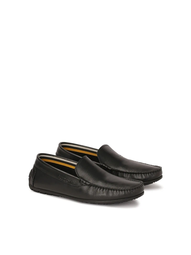 Kazar Black Leather Moccasins
