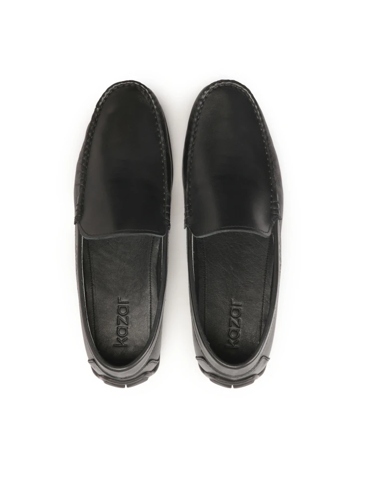 Kazar Black Leather Moccasins