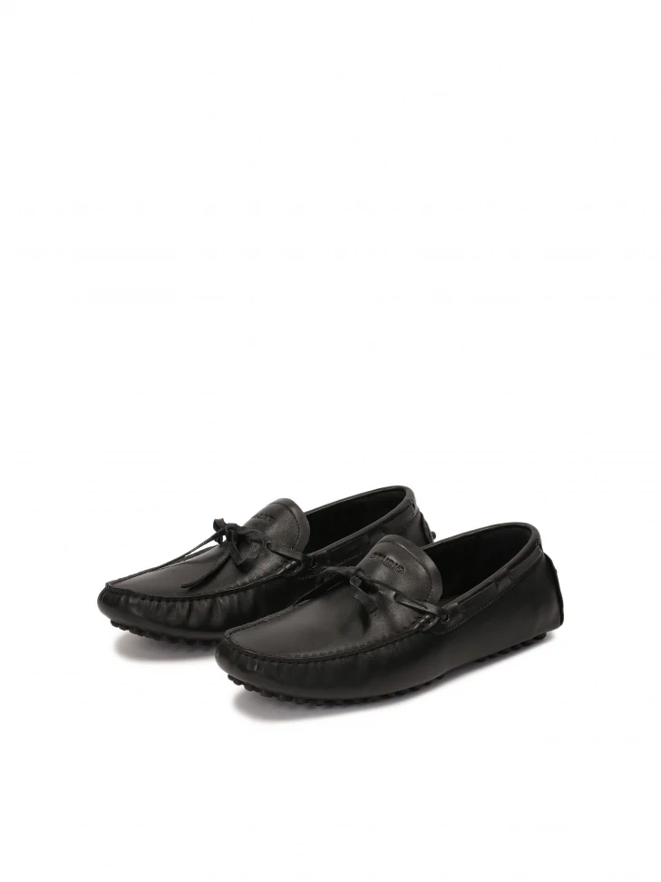 Kazar Black Leather Moccasins With Lace-up Thong