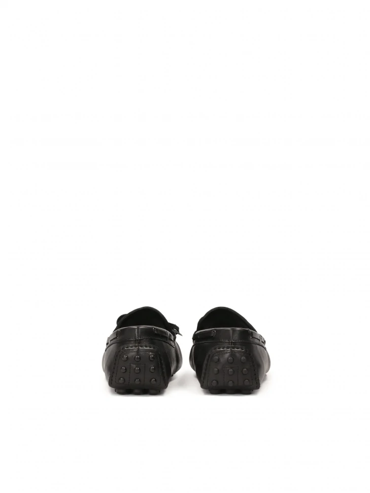 Kazar Black Leather Moccasins With Lace-up Thong