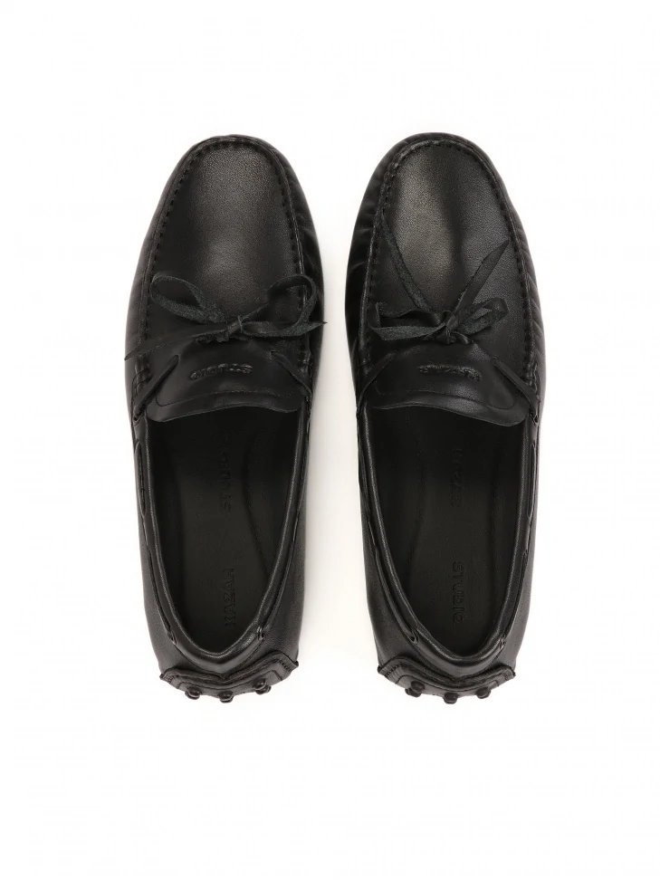 Kazar Black Leather Moccasins With Lace-up Thong