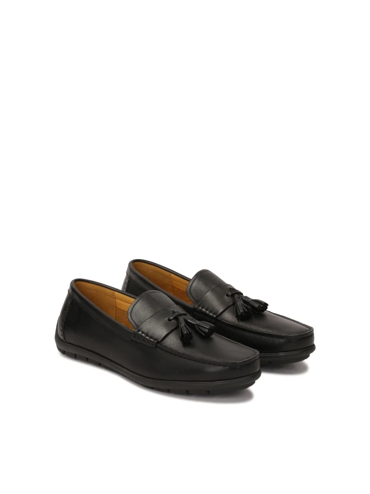 Kazar Black Leather Moccasins With Tassels