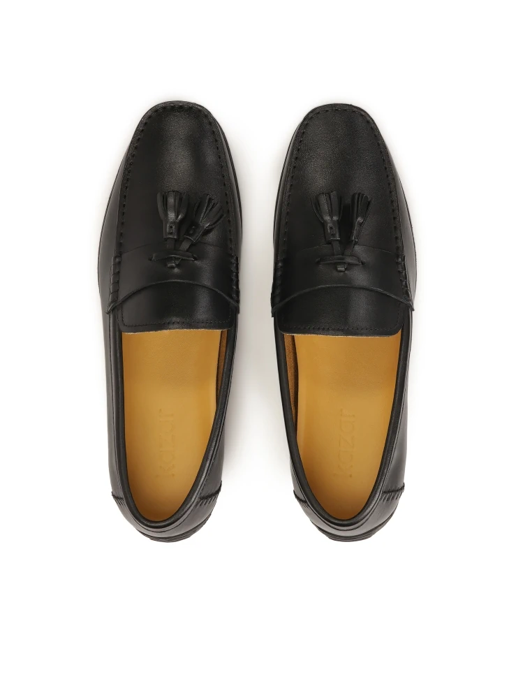 Kazar Black Leather Moccasins With Tassels