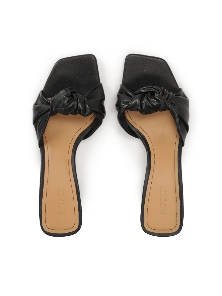 Kazar Black Leather Mules With Knots