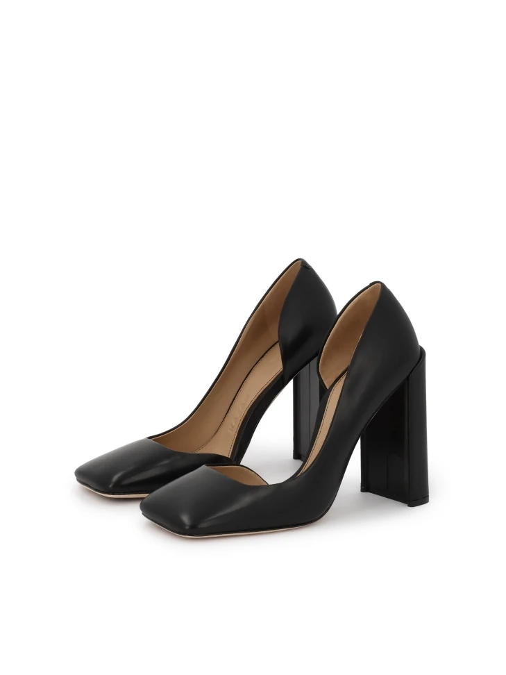 Kazar Black Leather Pumps On A Geometric Post