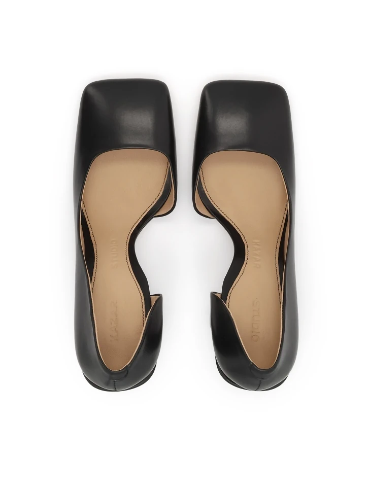 Kazar Black Leather Pumps On A Geometric Post