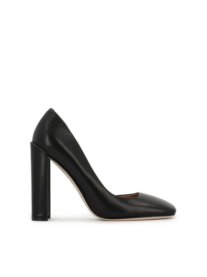 kazar Black leather pumps on a geometric post