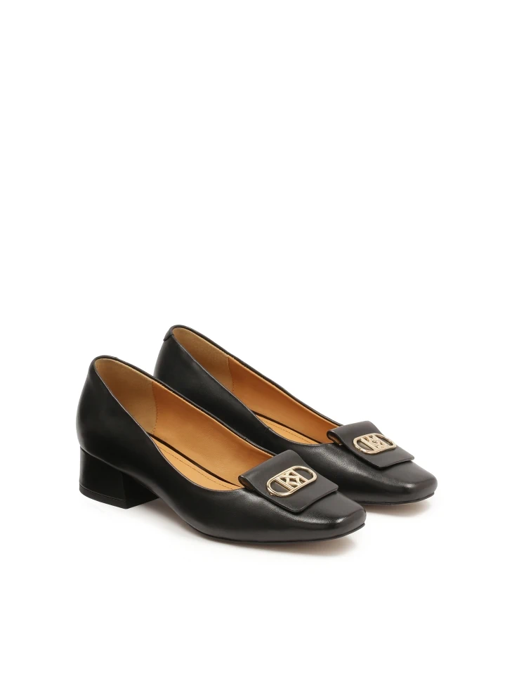 Kazar Black Leather Pumps With A Comfortable Heel