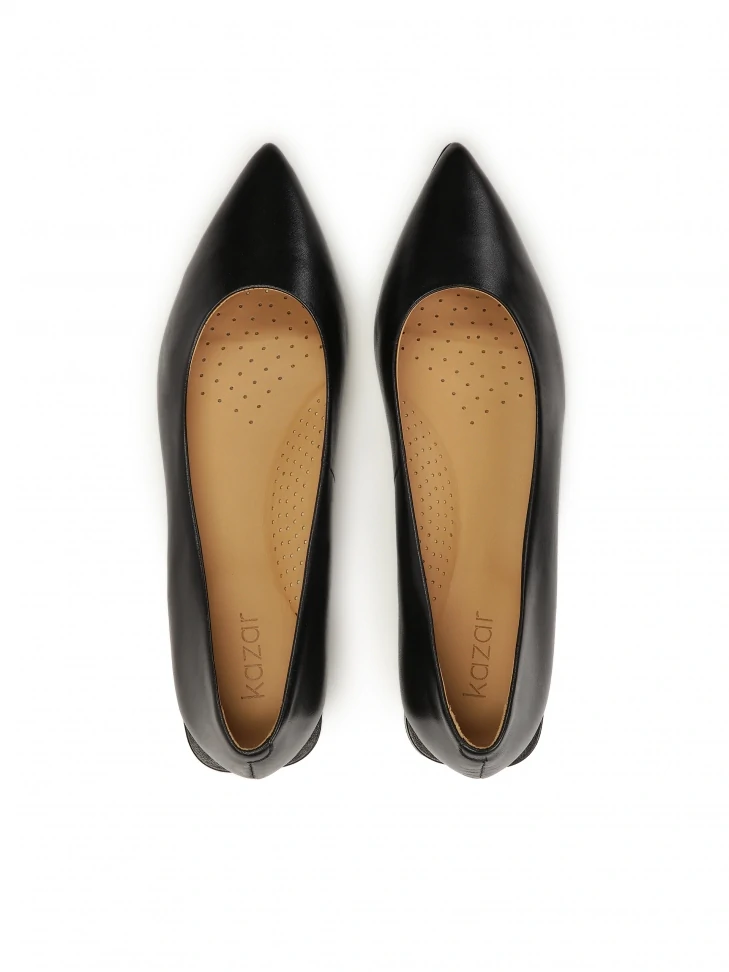 Kazar Black Leather Pumps With Flat Heel
