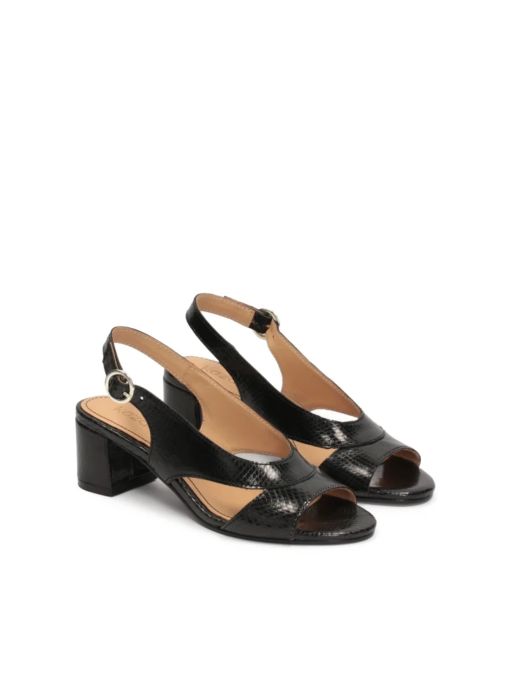 Kazar Black Leather Sandals On A Wide Heel