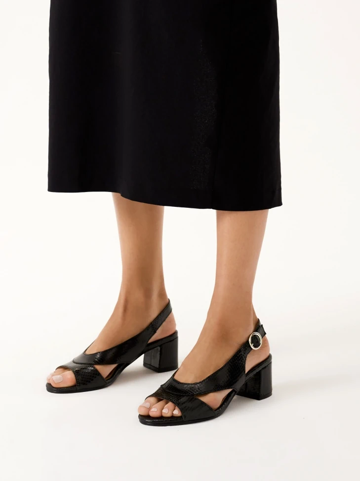 Kazar Black Leather Sandals On A Wide Heel