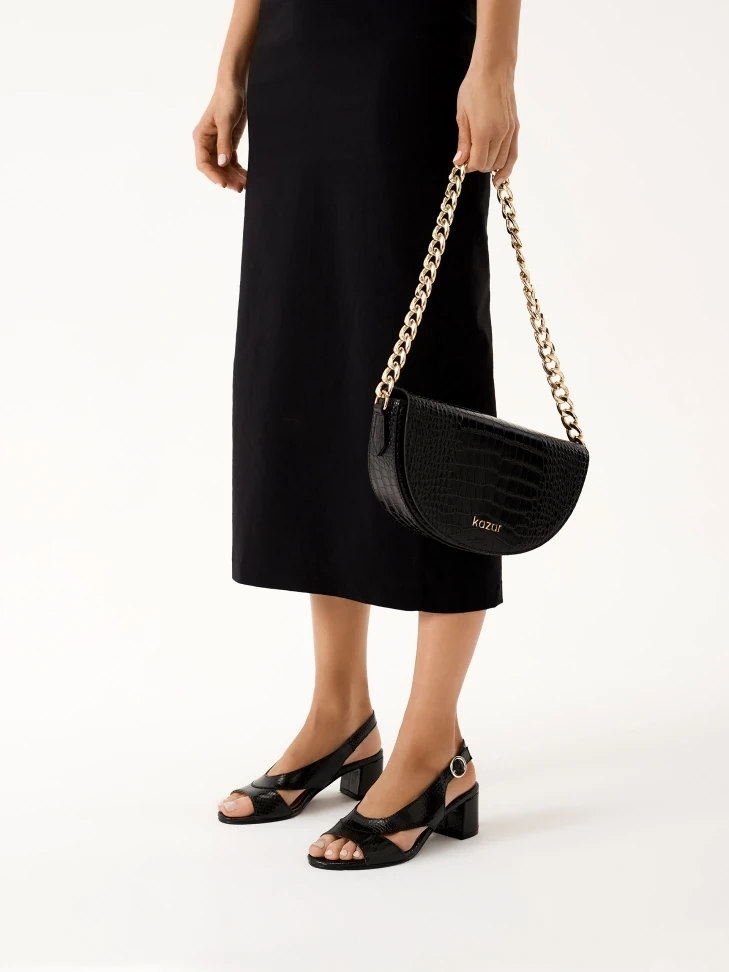 Kazar Black Leather Sandals On A Wide Heel