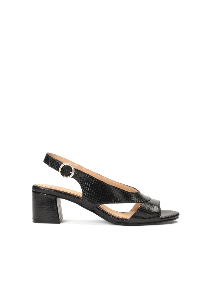 kazar Black leather sandals on a wide heel