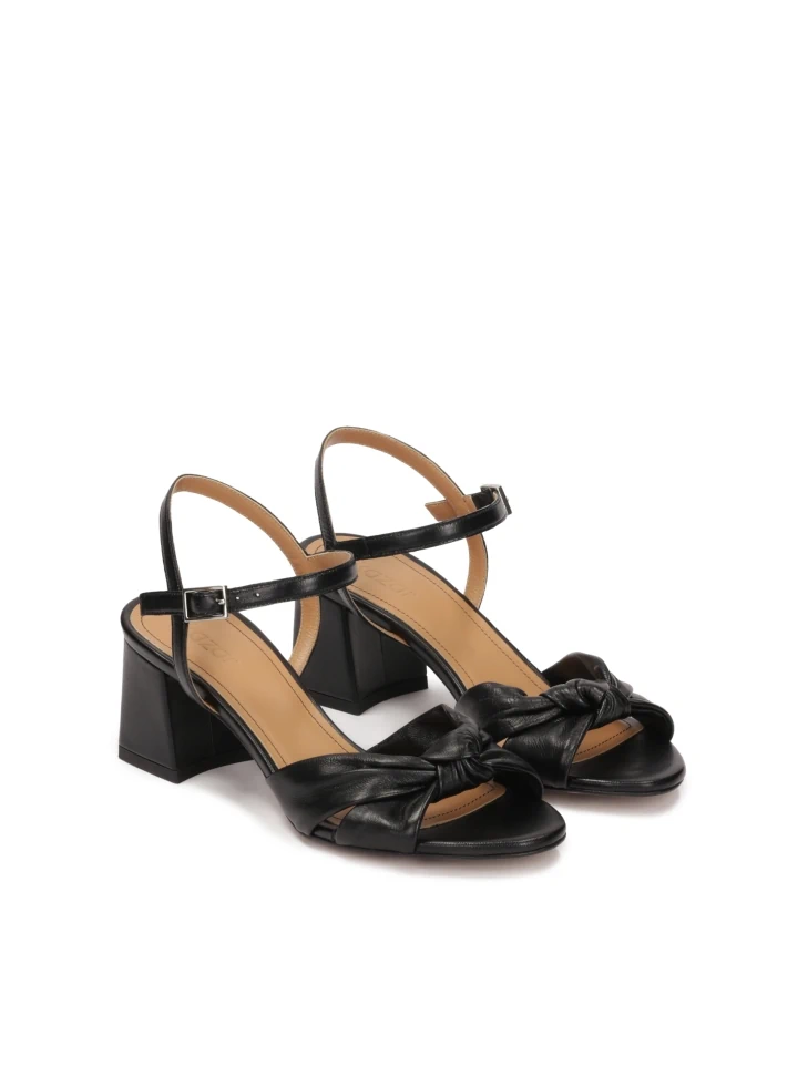 Kazar Black Leather Sandals With A Decorative Knot