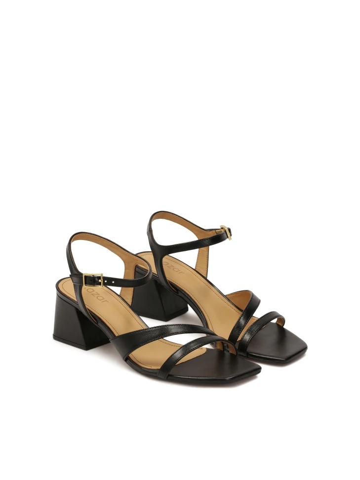 Kazar Black Leather Sandals With A Wide Heel