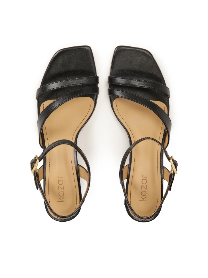 Kazar Black Leather Sandals With A Wide Heel