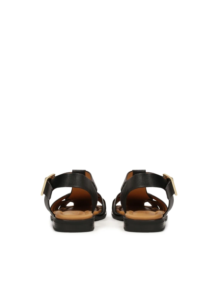 Kazar Black Leather Sandals With Built-in Front