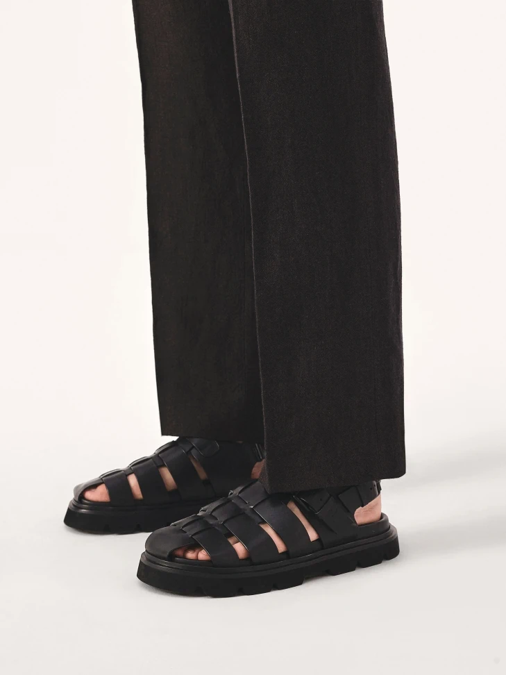 Kazar Black Leather Sandals With Covered Toes