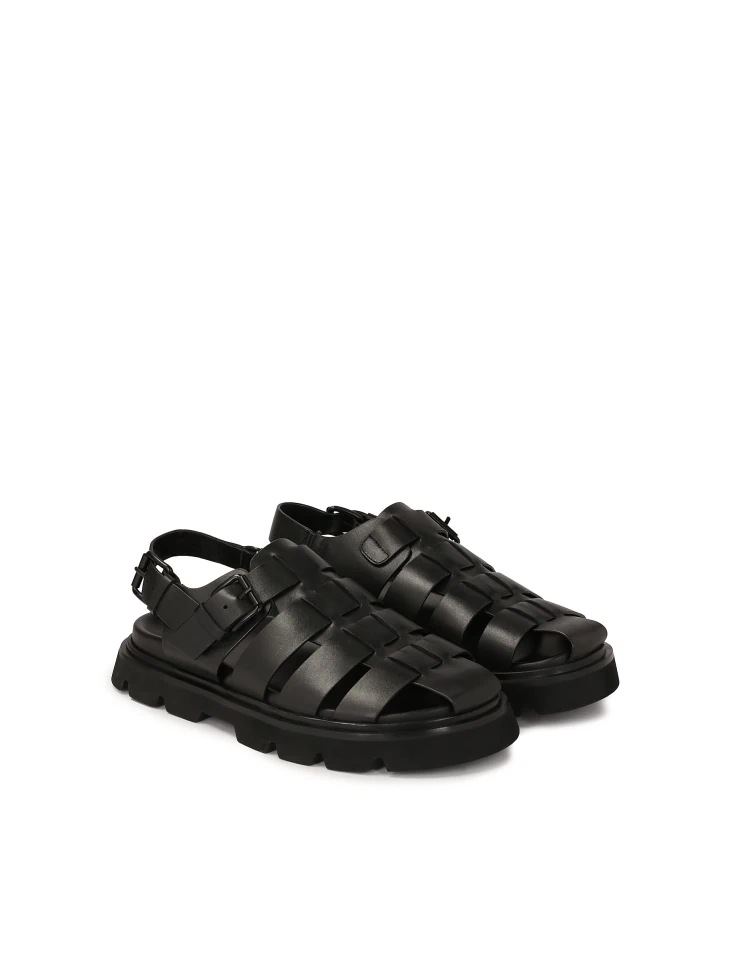 Kazar Black Leather Sandals With Covered Toes