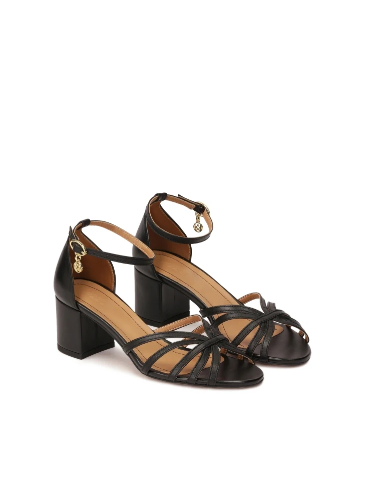 Kazar Black Leather Sandals With Full Heel