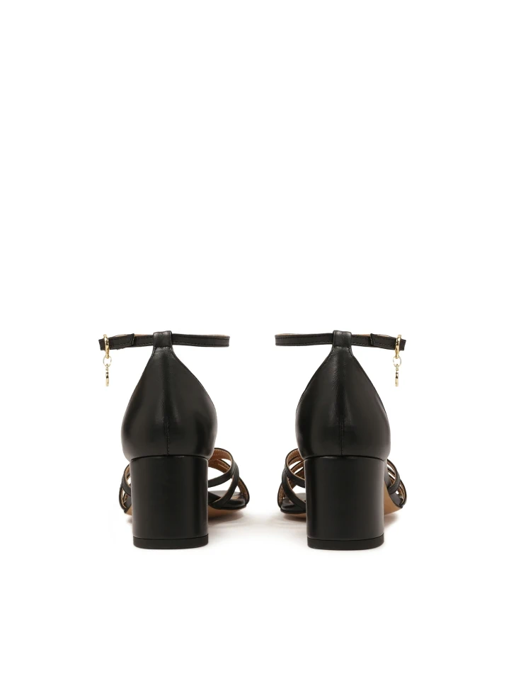 Kazar Black Leather Sandals With Full Heel