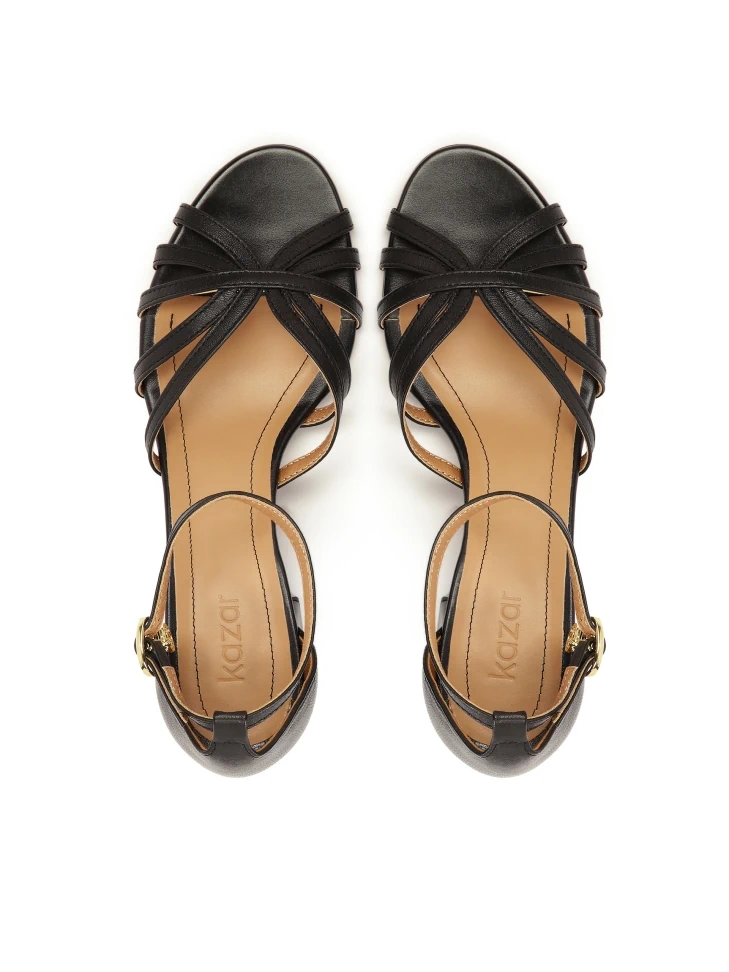 Kazar Black Leather Sandals With Full Heel