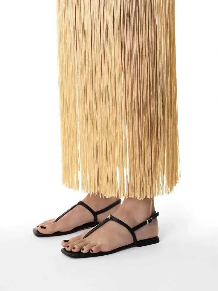 Kazar Black Leather Sandals With Square Toe