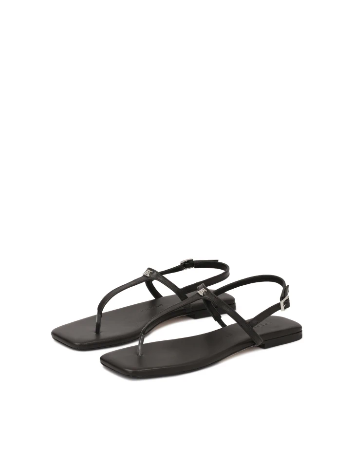 Kazar Black Leather Sandals With Square Toe