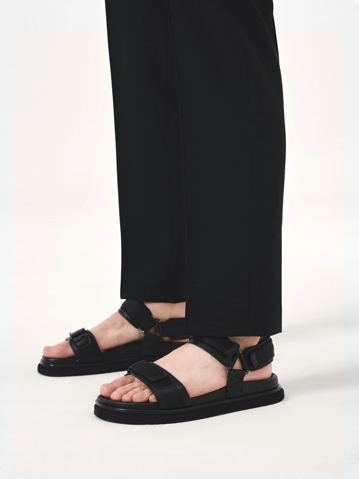 Kazar Black Leather Sandals With Velcro Straps