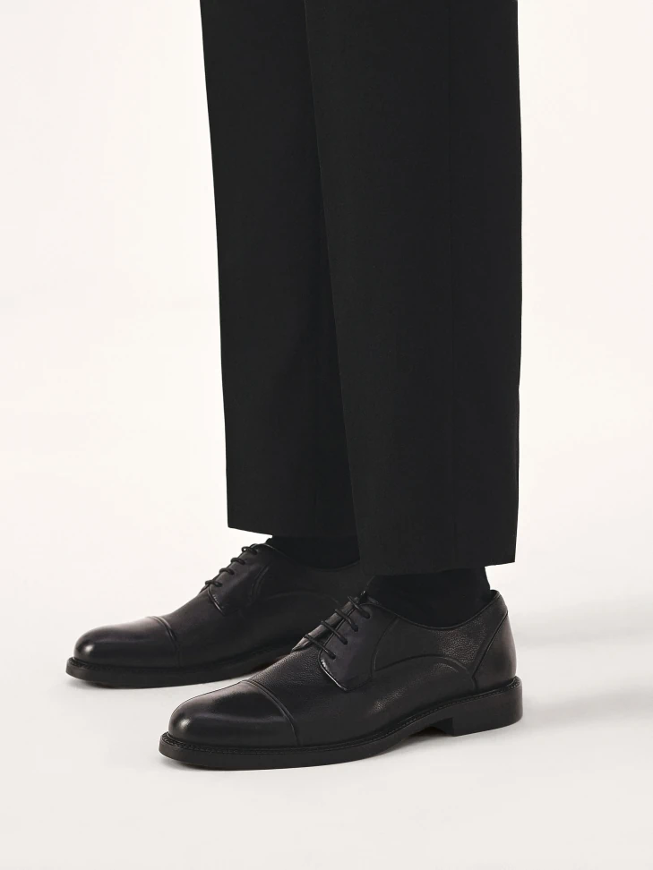 Kazar Black Leather Shoes With Stitching