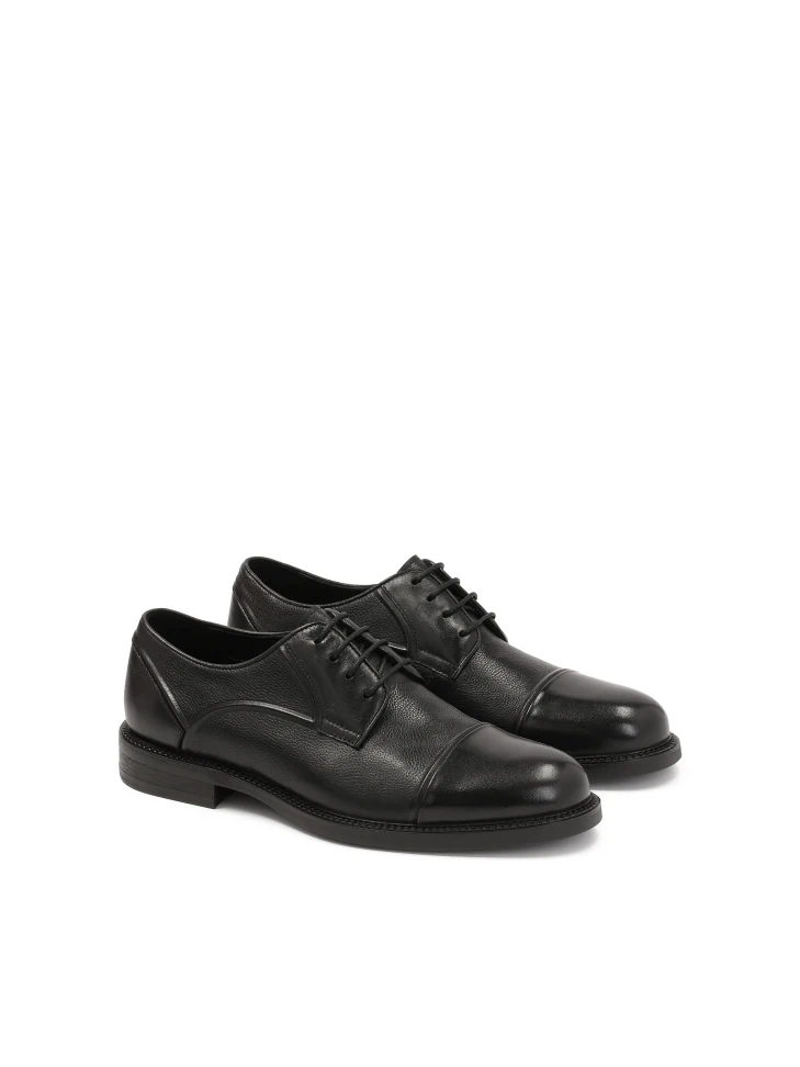 Kazar Black Leather Shoes With Stitching