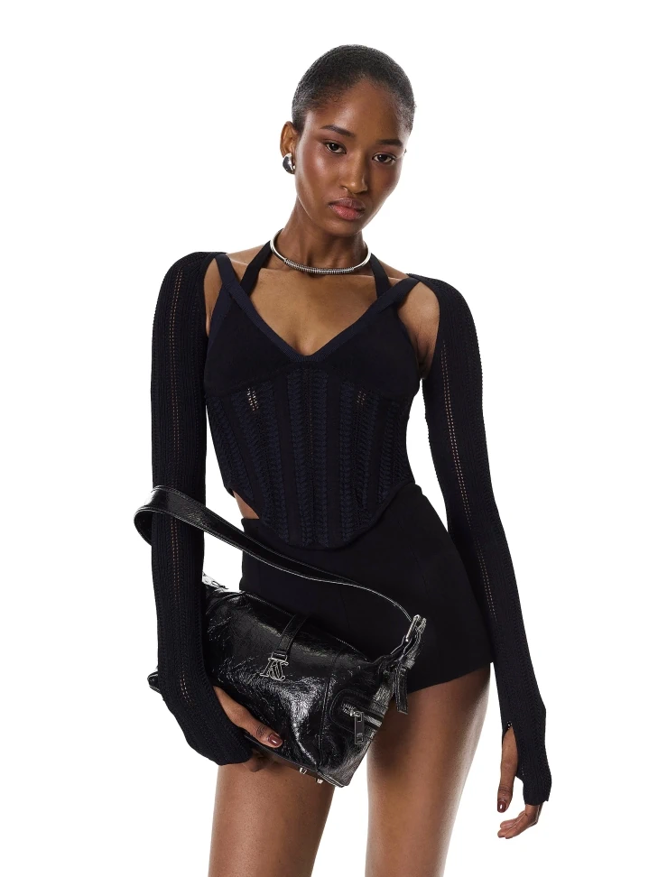 Kazar Black Leather Shoulder Bag
