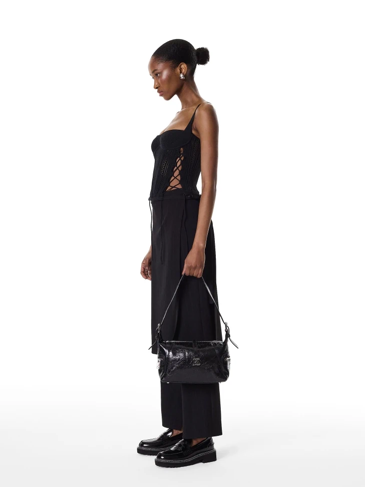Kazar Black Leather Shoulder Bag
