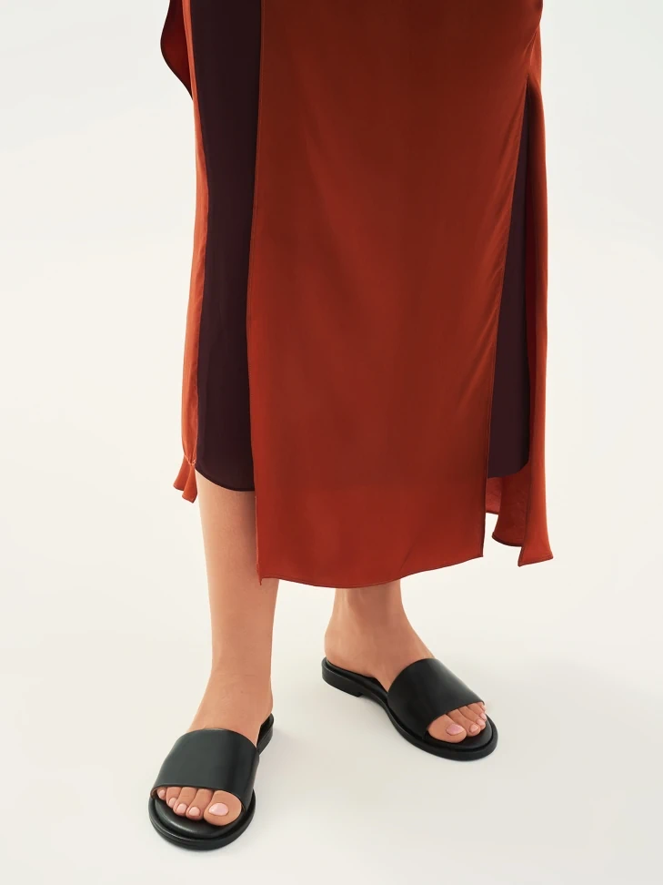 Kazar Black Leather Slides On A Flat Sole