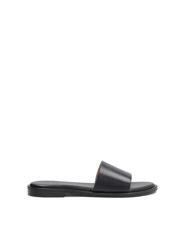 kazar Black leather slides on a flat sole