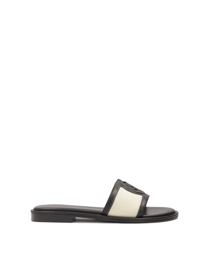 kazar Black leather slides with bright inserts