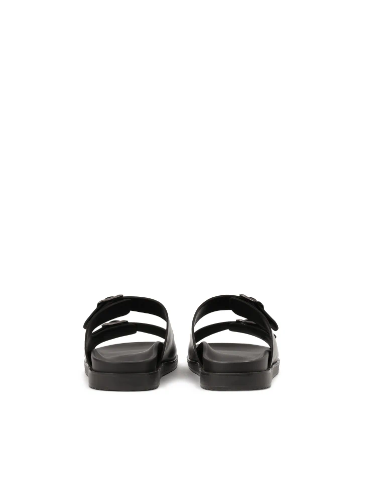 Kazar Black Leather Slides With Buckles