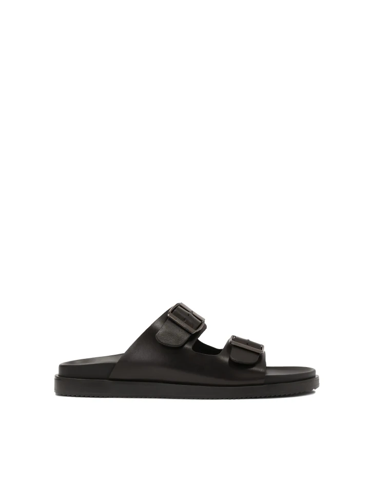kazar Black leather slides with buckles