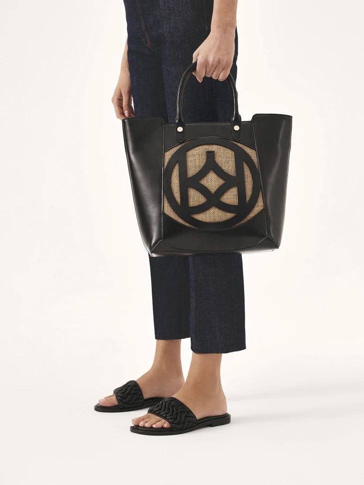 Kazar Black Leather Slides With Crinkle Strap