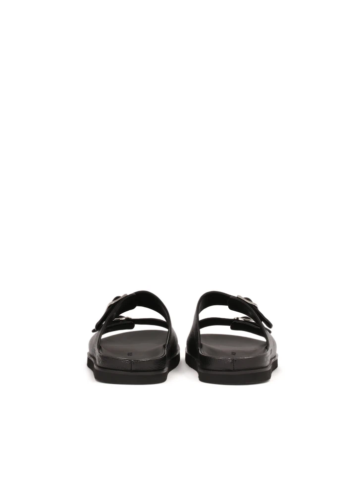 Kazar Black Leather Slides With Two Straps