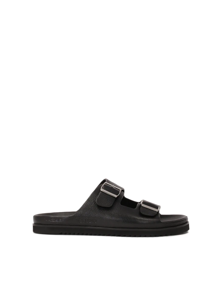 kazar Black leather slides with two straps