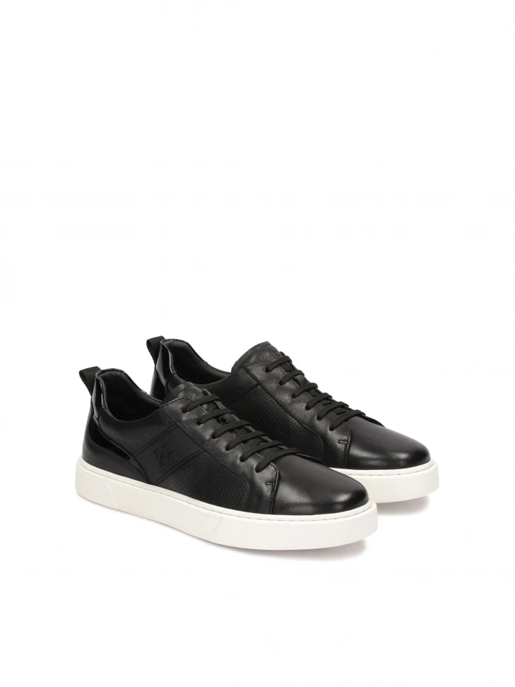 Kazar Black Leather Sneakers On A White Sole