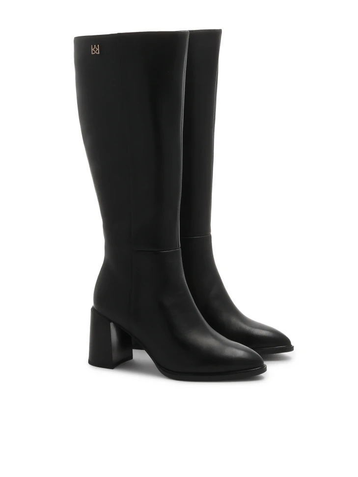 Kazar Black Leather Stiletto Boots